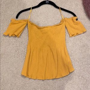 yellow half smocked half flow top